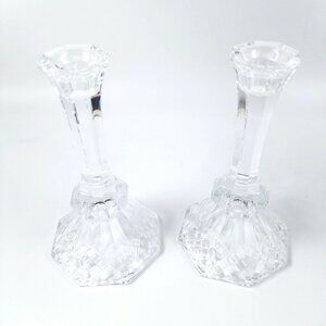 Wedding Centerpiece Candle Lite Candlestick Crystal Clear Glass 7.5" USA Lot 2